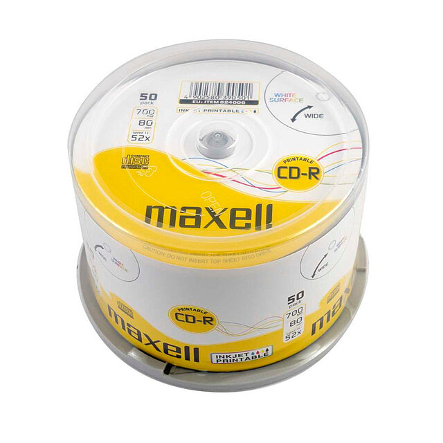 MAXELL 624006 CD-R 52xSpeed 700MB Printable White surface 50-Spindle