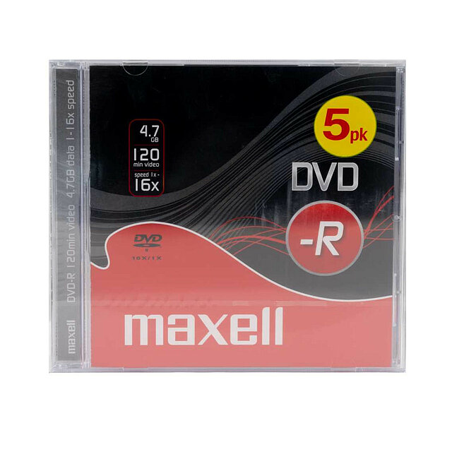 MAXELL 275517 DVD-R 16xSpeed 4.7GB Jewel Case 5-Pack