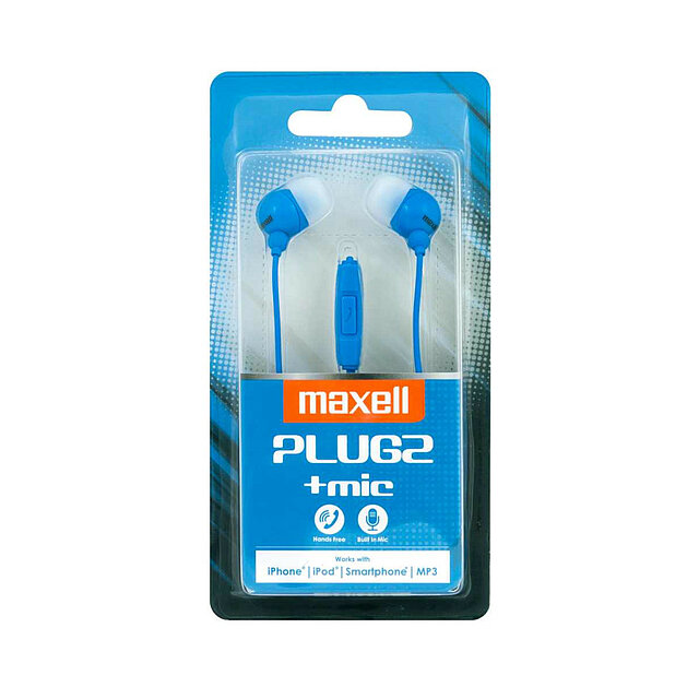 MAXELL Earphones Plugz + Mic Blue